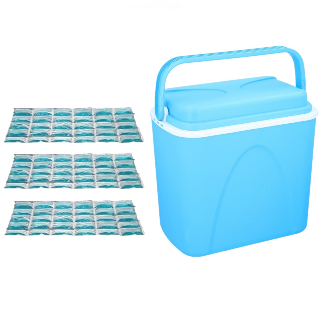 Merkloos Voordelige flexibele blauwe koelbox 24 liter met 3x flexibele koelelementen -
