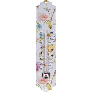 Pro Garden Set van 2x stuks binnen/buiten thermometer metaal met lentebloemen print 29 x 6.5 cm -