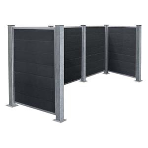 Plus Danmark Containerscherm composiet - Futura antraciet met stalen palen met voet - 108 x 302 x 133 cm