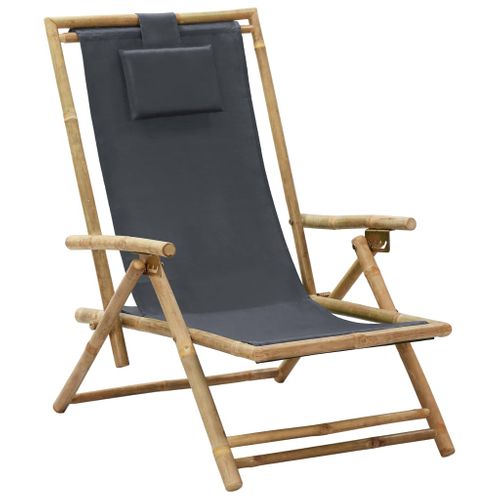 The Living Store  Bamboe - Relaxstoel Verstelbaar Bamboe En Stof Donkergrijs - Tls313024