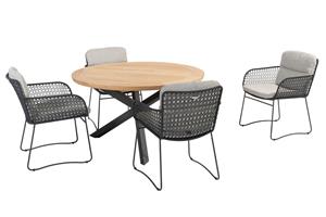 Taste by 4 Seasons Diningset Prado Aprilla Antraciet 5-delig Teak Ø130 cm