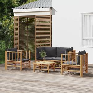 VIDAXL Bamboe loungeset 5-delig - 2 losse stoelen - Donkergrijze kussens