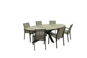 Relax Diningset Oakland Trento Stapelbaar Ovaal 7-delig 240 x 115 cm