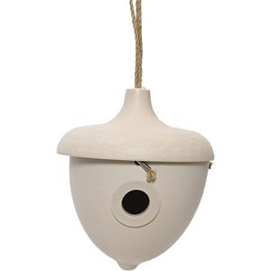 Decoris Vogelhuisje - bamboe hout - creme wit - D17 x H19 cm - nestkastje -