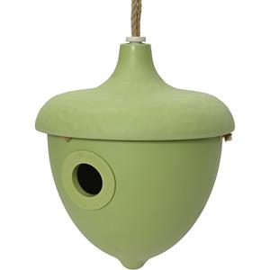 Decoris Vogelhuisje - bamboe hout - groen - D17 x H19 cm - nestkastje -