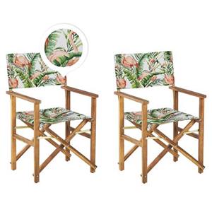 Beliani CINE -Tuinstoel set van 2-Groen|Hout|Flamingo-Polyester