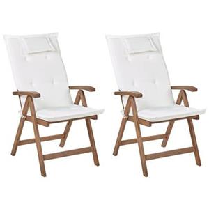 Beliani AMANTEA-Tuinstoel set van 2-Donkerbruin|Off-white-Acaciahout