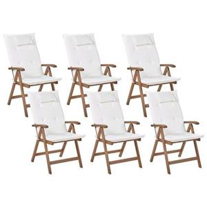 Beliani  AMANTEA - Tuinstoel set van 6 - Donkerbruin|Wit - Acaciahout