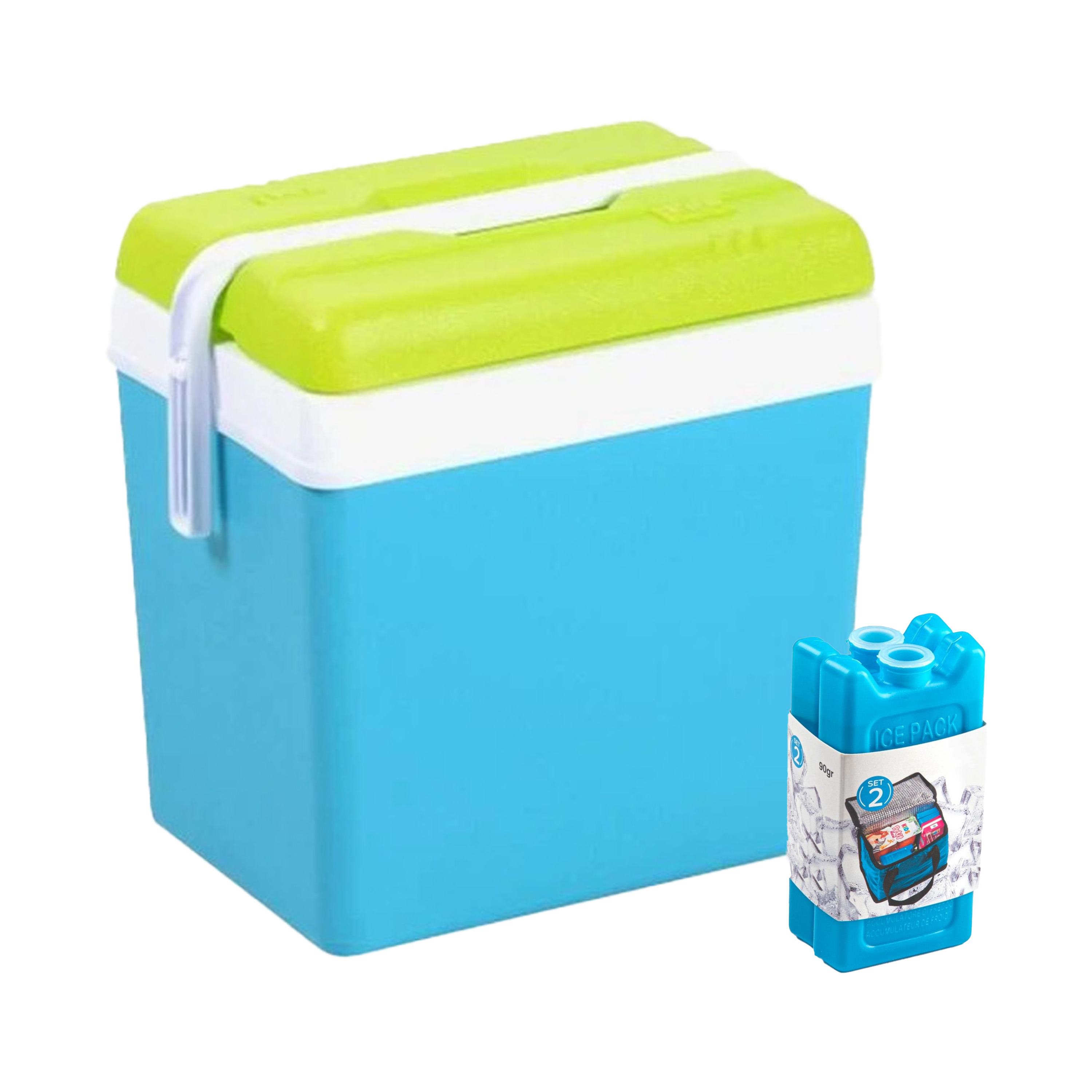 Merkloos Koelbox met koelelementen - 24 liter - kunststof - blauw - x 27 x cm -