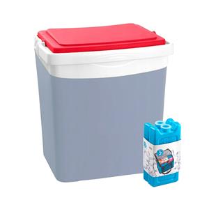 Merkloos Koelbox met koelelementen - 25 liter - kunststof - grijs - x 29 x cm -