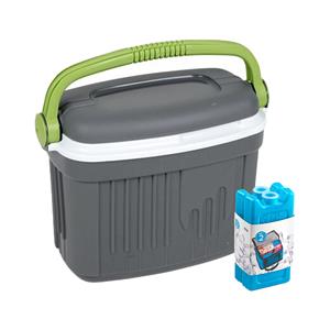 Merkloos Koelbox met koelelementen - 8 liter - kunststof - grijs - x 21 x 28 cm -