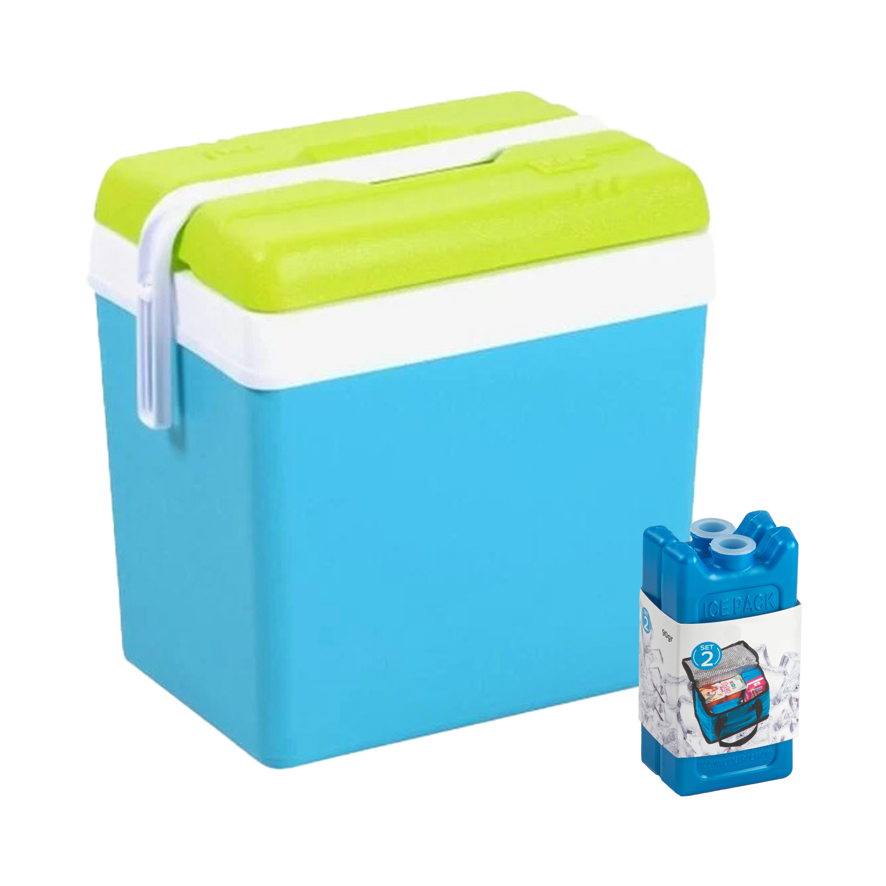 Merkloos Koelbox met koelelementen - 24 liter - kunststof - blauw - x 27 x cm -