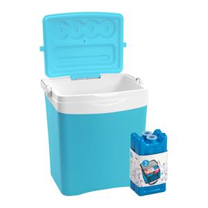 Merkloos Koelbox met koelelementen - 25 liter - kunststof - blauw - x 29 x cm -