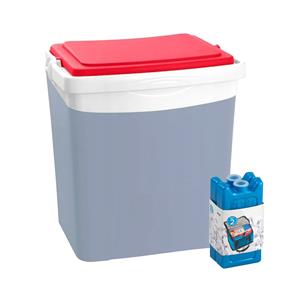 Merkloos Koelbox met koelelementen - 25 liter - kunststof - grijs - x 29 x cm -