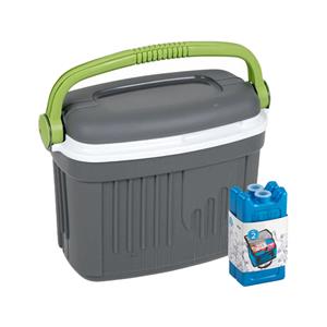 Merkloos Koelbox met koelelementen - 8 liter - kunststof - grijs - x 21 x 28 cm -