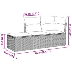 vidaXL 3-delige Loungeset met kussens poly rattan zwart