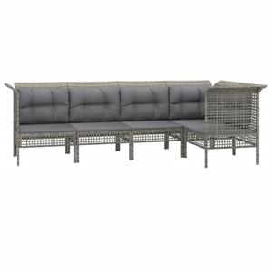 vidaXL 5-delige Loungeset met kussens poly rattan grijs