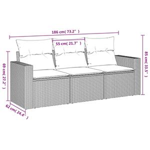 vidaXL 3-delige Loungeset met kussens poly rattan zwart