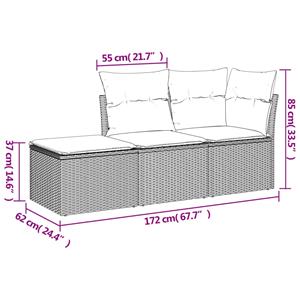 vidaXL 3-delige Loungeset met kussens poly rattan grijs