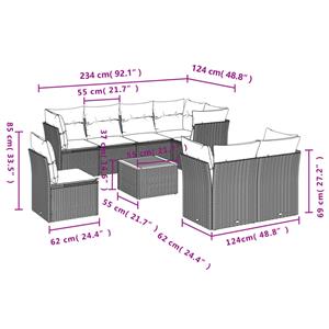 vidaXL 9-delige Loungeset met kussens poly rattan beige