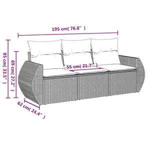 vidaXL 3-delige Loungeset met kussens poly rattan zwart