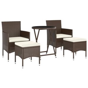 vidaXL 5-delige Bistroset poly rattan en gehard glas bruin