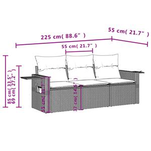 vidaXL 3-delige Loungeset met kussens poly rattan grijs