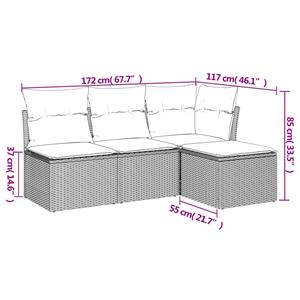 vidaXL 4-delige Loungeset met kussens poly rattan zwart