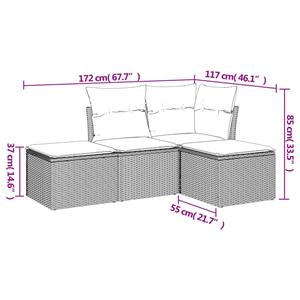 vidaXL 4-delige Loungeset met kussens poly rattan grijs