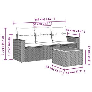 vidaXL 4-delige Loungeset met kussens poly rattan zwart