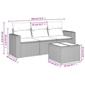 vidaXL 4-delige Loungeset met kussens poly rattan zwart