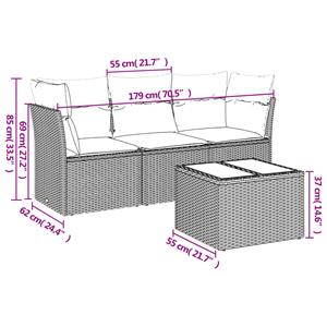 vidaXL 4-delige Loungeset met kussens poly rattan zwart