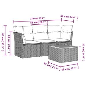 vidaXL 4-delige Loungeset met kussens poly rattan grijs