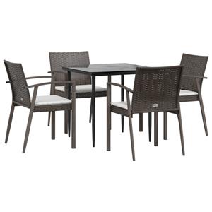 vidaXL 5-delige Tuinset met kussens poly rattan en staal