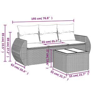 vidaXL 4-delige Loungeset met kussens poly rattan zwart