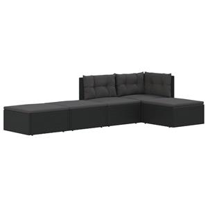 vidaXL 5-delige Loungeset met kussens poly rattan zwart