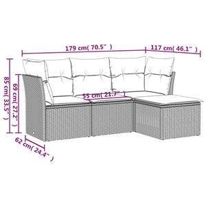 vidaXL 4-delige Loungeset met kussens poly rattan zwart