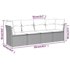 vidaXL 4-delige Loungeset met kussens poly rattan grijs