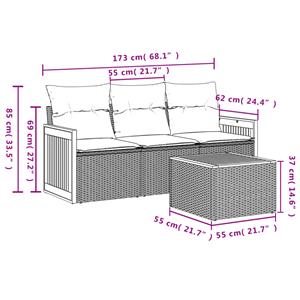 vidaXL 4-delige Loungeset met kussens poly rattan zwart