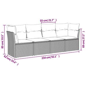 vidaXL 4-delige Loungeset met kussens poly rattan zwart