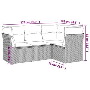 vidaXL 4-delige Loungeset met kussens poly rattan bruin