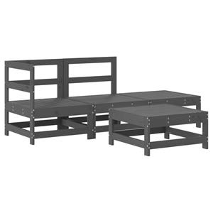 vidaXL 4-delige Loungeset met kussens massief hout grijs
