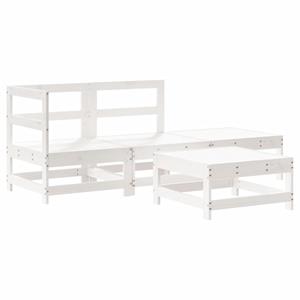 vidaXL 4-delige Loungeset met kussens massief hout wit
