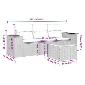 vidaXL 4-delige Loungeset met kussens poly rattan beige