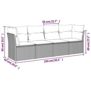 vidaXL 4-delige Loungeset met kussens poly rattan beige