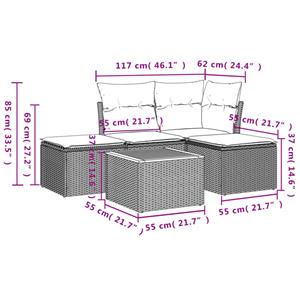 vidaXL 5-delige Loungeset met kussens poly rattan grijs