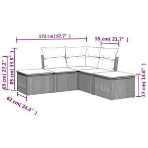 vidaXL 5-delige Loungeset met kussens poly rattan zwart