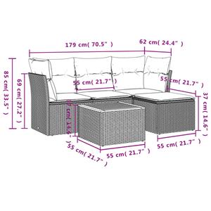 vidaXL 5-delige Loungeset met kussens poly rattan zwart