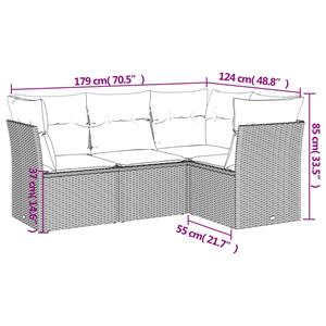 vidaXL 4-delige Loungeset met kussens poly rattan beige