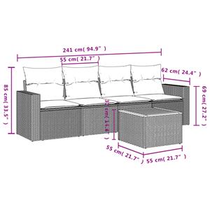 vidaXL 5-delige Loungeset met kussens poly rattan zwart